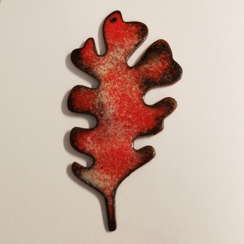 Copper Enamel Leaf Pendant
